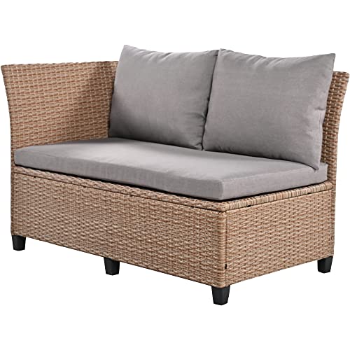Brabrety Outdoor Patio Furniture Sofa Set, 5-Piece All-Weather Rattan L-Shaped Sectional Sofa Set with 2 Extendable Side Tables, Dining Table for Backyard, Poolside,Garden (Brown/L-Shaped)