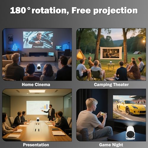 WellSonic Mini Projector Support 1080P, 200 Ansi Outdoor & Home Movie Portable Projector with Wifi6 and 5.0 Bluetooth, Automatic Keystone Correction, 180°Rotatable, Compatible with HDMI USB PC Laptop