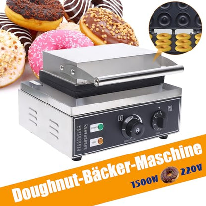 Rocoreny Mini Donut Maker, Pancakes Maker Machine,1550W Electric Commercial Waffle Donut Machine Double-Sided Heating 50-300℃ Non-Stick Coating For Professional Kitchen, Bakery, Dessert Shop (12Holes)