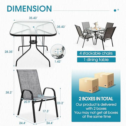 Villeston 5 Piece Patio Dining Set with Wider 24.4" Stackable Chairs