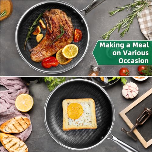 MOMOSTAR Hybrid Nonstick 6-Piece Fry Pan Set, 8, 10, and 12-Inch Pots and Pans with Tempered Glass Lids, Stay-Cool Handles, Dishwasher-Friendly, Induction Ready, Compatible with All Cooktops