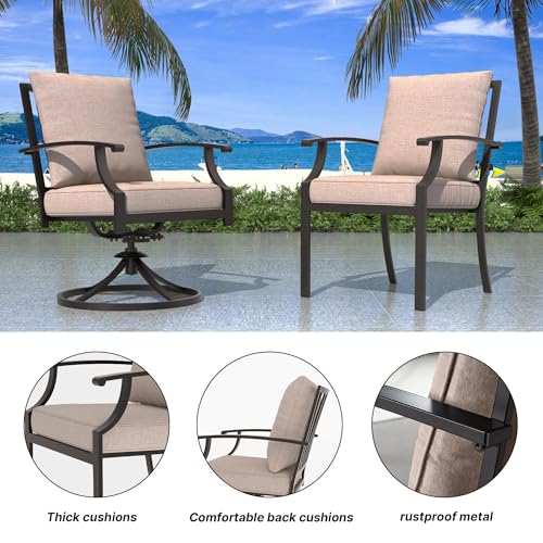 RTDTD 16 PCS Outdoor Patio Dining Set,Patio Table and Chairs Metal Outdoor Patio Furniture Set with Umbrella Hole,Dining Table Set with Swivel Chairs for Deck,Backyard and Garden,Brown