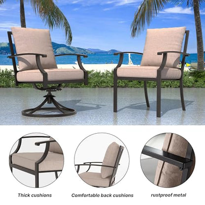 RTDTD 16 PCS Outdoor Patio Dining Set,Patio Table and Chairs Metal Outdoor Patio Furniture Set with Umbrella Hole,Dining Table Set with Swivel Chairs for Deck,Backyard and Garden,Brown