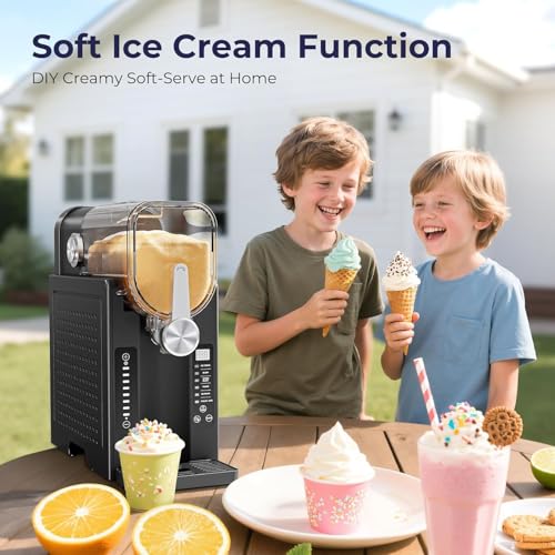 Slushie Machine, No Ice Needed Slushy Maker for Home, Real-Time Temp Display, Frozen Drink Maker with 6 Preset Programs for Ice Cream, Frappés, Milk Shake and More, Black, 1 Pack