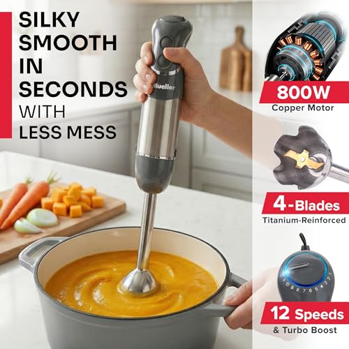 Mueller Multistick 5-in-1 Immersion Blender Handheld, 12-Speed Hand Mixer