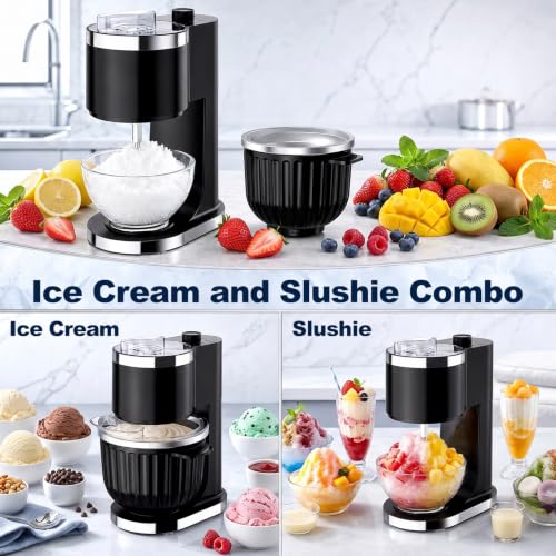 Ice Cream Maker & Shaved Ice Machine, 2-in-1 Slushie Machine