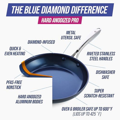 Blue Diamond Cookware Hard Anodized Ceramic Nonstick, 10" Frying Pan Skillet, PFAS-Free, Dishwasher Safe, Oven Safe, Grey