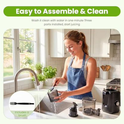 KMFurnila Slow Masticating Juicer Machines, Cold Press Juicer with Safety Lock & Reverse Function, 4.25" Feed Chute for Whole Fruits & Vegetables, High Juice Yield, Black