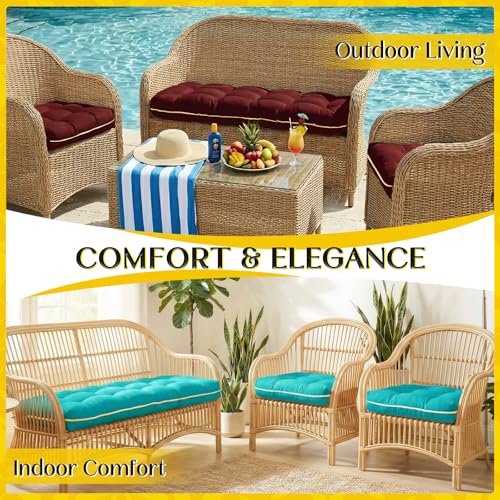 1 MIDDLE ONE Wicker Chair Cushions 3 Pieces Set for Outdoor Furniture, Replacement Patio Wicker Furniture Cushions, 1Pc Loveseat Cushion & 2Pcs Chair Cushions (Burgundy)