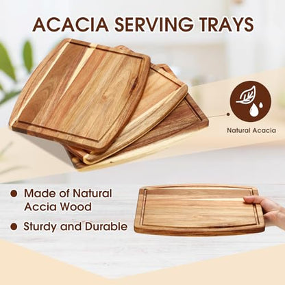 Kigley 10 Pcs Acacia Wood Cutting Boards Bulk for Laser Engraving Wooden Dinner Plates with Groove Chopping Charcuterie Board Carving Tray for Holiday Housewarming Party Gifts (10 x 12 Inch)