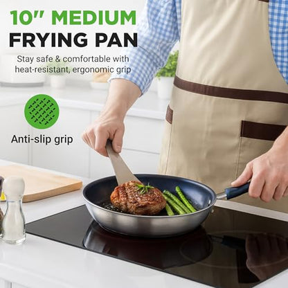 NutriChef 10 Inch Non Stick Ceramic Coated Frying Pan, Aluminum Frying Pan with Silicone Handle, Stain-Resistant, PFOA Free – Compatible with Gas, Electric, Induction, and Ceramic Cooktops