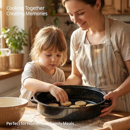 15"Oval Roasting Pan With Lid Small Chicken Roaster With 13.7in Inner Diameter Enamel Steel Roasting Pot Suitable for Outdoors Family Dinnerhigh Temperature Resistance Holiday Gifts