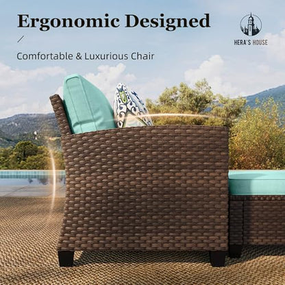 HERA'S HOUSE 8-Piece Wicker Patio Furniture Set with Fire Pit, 9-Seat, Blue