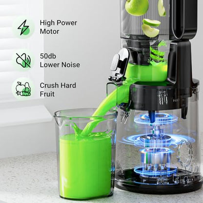 Aeitto Juicer Machines - 5.3" Large Mouth Feed Chute For Fruits & Vegetable & Leafy Greens Juice Press - Cold Press Juicer Machines With Self Feeding & Hands-Free - Juicer Easy to Clean & Assemble