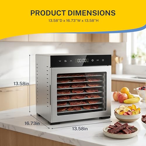 Simple Deluxe Food Dehydrator, Fruit Dryer Machine with 8 Stainless Steel Trays, 500W Powerful Motor, 185°F Adjustable Temperature & 48-Hour Timer for Jerky, Fruits, Herbs, Dog Treats, Silver