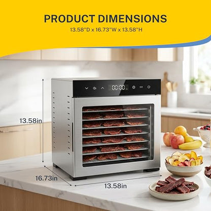 Simple Deluxe Food Dehydrator, Fruit Dryer Machine with 8 Stainless Steel Trays, 500W Powerful Motor, 185°F Adjustable Temperature & 48-Hour Timer for Jerky, Fruits, Herbs, Dog Treats, Silver