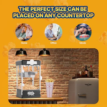 VEVOR Popcorn Maker, 480W Popcorn Popper Machine, 4 Oz Kettle Makes 1.5 Gallon per Batch, Tabletop Popcorn Maker, Includes 3 Scoops, Movie Theater Style, Black