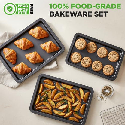 NutriChef 3-Piece Nonstick Baking Sheet Set – Non-Toxic Cookie Sheets for Everyday Baking – Small, Medium & Large Oven Safe Bakeware Trays – Warp-Resistant, Easy to Clean & Dishwasher Safe