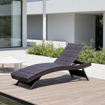 Folding Patio Chaise Lounge (Set of 1 Chair), Foldable Long Reclining Patio Seating Chairs, Outdoor Wicker Lounge Chair, Rattan Chaise Lounge Lawn Sunbathing Chairs Beach Pool Backrest Recliners