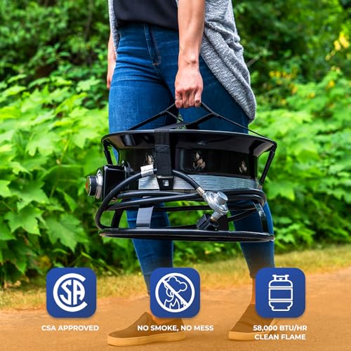 Outland Living Portable Propane Fire Pit, 19-inch, 58,000 BTU with Fire Pit Cover & Carry Kit, Smokeless Gas Firebowl | Perfect for Camping, Patio, Backyard, Tailgating, Deck, RV| Black 893 Deluxe