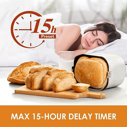 Kitchen in the box 2LB Bread Maker with Recipes Auto 15-in-1 Bread Machine Stainless Steel (SLIVER)