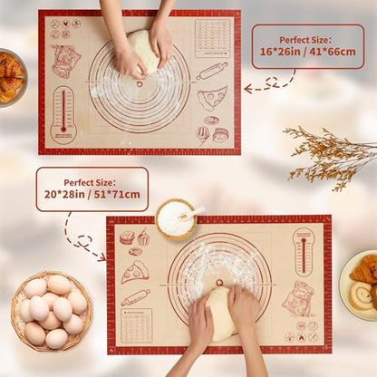 Silicone Baking Mat with Measurements, 26x16Inch Extra Thick Silicone Mats for Making Pie Bread Pizza, Nonstick Kitchen Pastry Matt for Dough Rolling Kneading, Heat Resistant Oven Liner Gift for Baker