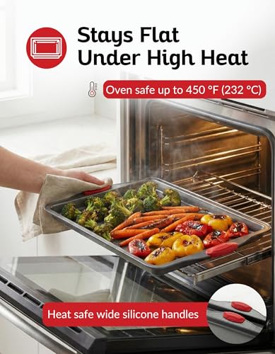 Premium Nonstick Baking Sheet Pans – Set of 3, Heavy-Gauge Carbon Steel, Warp, Dent, and Rust-Resistant – Gourmet Rimmed Half Cookie Sheet Trays, Non-Toxic for Exceptional Baking Performance