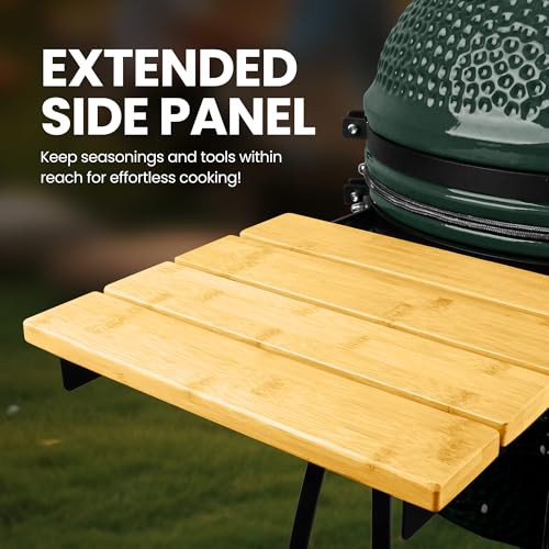 London Sunshine 15-inch Ceramic Kamado Charcoal BBQ Grill & Smoker with Locking Casters, Foldable Side Shelves, Stainless Steel Grates, and Tall Stand (Green)