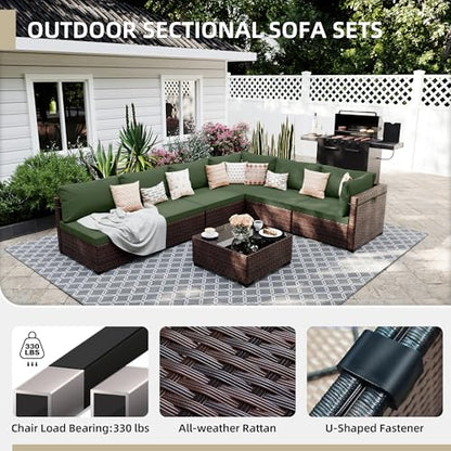 UPHA 7-Piece Wicker Patio Furniture Set with Coffee Table, Green