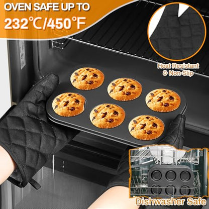 Gymdin 12PCS Nonstick Bakeware Set, Non-Toxic Carbon Steel Baking Pans Set with Wider Grip, Includes Roasting Pan, Cookie Sheet, Cake Pans, Muffin Pans, Cooling Rack, Oven Mitts, Easy Release