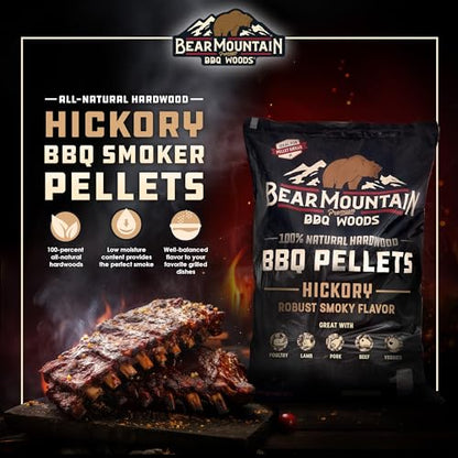 Bear Mountain 2-Pack All Natural Wood Pellets for Smoker, Grill & BBQ, 20 Lbs, Hickory - Premium Hardwood Barbecue Pellets for Indoor and Outdoor Grilling