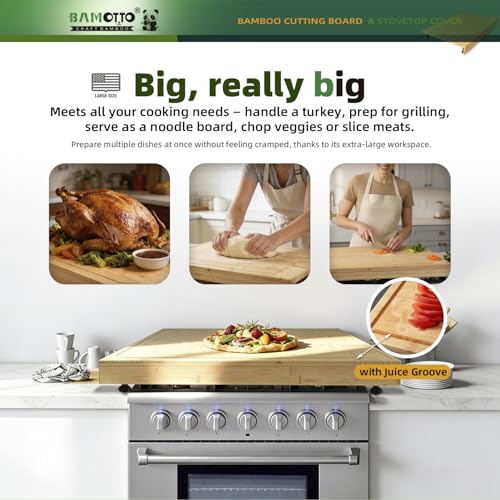 BAMOTTO CRAFTBAMBOO 30 x 21 in Extra Large Bamboo Cutting Board, Stovetop Cover, Sink Cover, Noodle Board with Detachable Legs & Detachable Non-Slip Front Lip for Kitchen Countertop