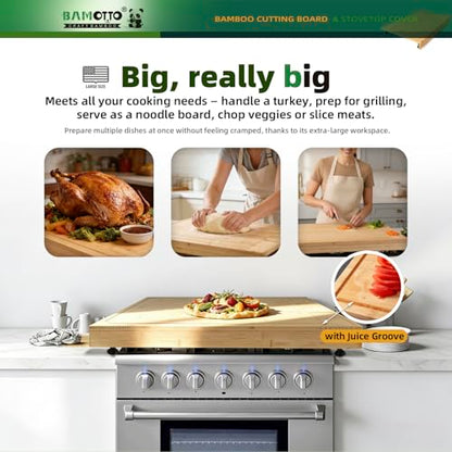 BAMOTTO CRAFTBAMBOO 30 x 21 in Extra Large Bamboo Cutting Board, Stovetop Cover, Sink Cover, Noodle Board with Detachable Legs & Detachable Non-Slip Front Lip for Kitchen Countertop