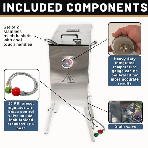 Bayou Classic Outdoor Propane Deep Fryer - 2 Baskets, Drain Valve - 4 Gal - Steel