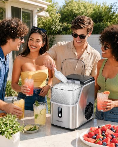 EUHOMY Nugget Ice Maker Countertop, 35lbs/24H, Ready in 7 Mins, Stainless