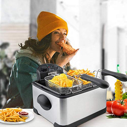 Secura 4 Liters / 17-Cup Stainless-Steel 1700-Watt Electric Deep Fryer with Timer Free Extra Odor Filter, Triple Basket, 4.5 Quarts, Silver