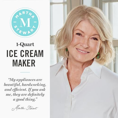 Martha Stewart 1 Quart Ice Cream Maker, Built-In Compressor, No Pre-Freezing Required, 3 Modes (Ice Cream, Sorbet, Frozen Yogurt), Automatic Mix-In Alert, Dishwasher-Safe Parts, Linen Cream