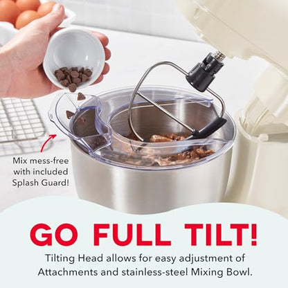 Dash 3.5QT Tilt-Head Stand Mixer - Electric Stand Mixer with Stainless Steel Bowl and Splash Guard For Baking - Cream, 3.5-Quart