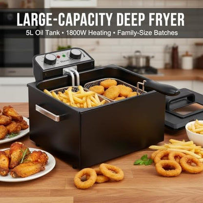 Vexon Large Electric Deep Fryer 4.9L/20Cups 1800W Black Stainless Steel Pot
