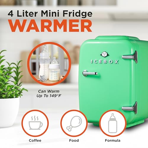 IceBox 4-Liter Mini Fridge Cooler/Warmer, IBMF4MNT, Mint Green