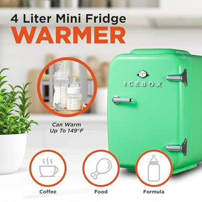 IceBox 4-Liter Mini Fridge Cooler/Warmer, IBMF4MNT, Mint Green