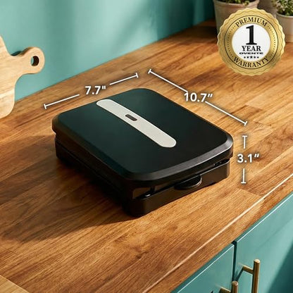 OVENTE 2-Serving Electric Indoor Grill & Panini Press with Easy Clean Non-Stick Plate Coating, Opens 90 Degrees, 10.7" x 7.7" Space Saving Design, 750W Contact Grill for Burgers & More, Black GP222B
