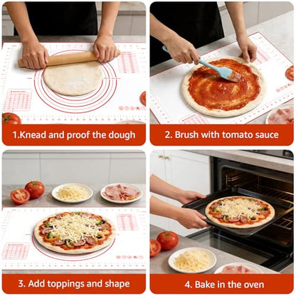 Silicone Baking Mat - 0.7mm New Upgraded Non-slip and Reusable Pastry Mat for Rolling Out Dough, Non Stick Silicone Mats with Measurements for Cookies, Macaroon, Bread, Pastry (Red)