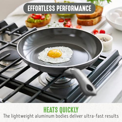 GreenLife Essentials 12 Piece Cookware Set, PFAS-Free Ceramic Nonstick Pots & Pans, Induction Ready for All Cooktops, Kitchen Cooking & Serving Utensils, Dishwasher Safe, Charcoal Gray