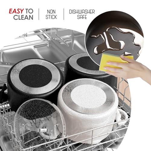 EATEX Pasta Pot with Strainer Lid - 5 Quart Multipurpose Stock Simmer Spaghetti with Strainer - Twist & Lock Handles, Nonstick Ceramic Stainless Steel Tempered Glass Black
