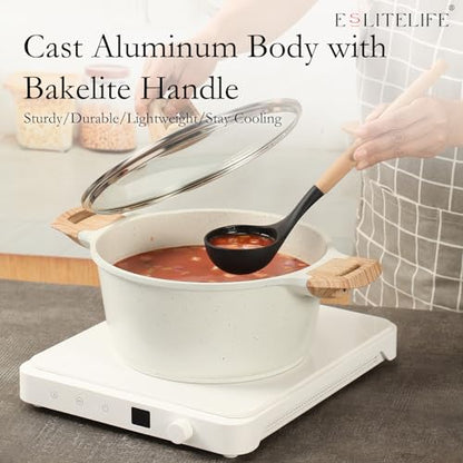 ESLITE LIFE Nonstick Stock Pot with Lid, 7 Quart Granite Casserole Large Soup Pot Pasta Cooking Pot, Induction Compatible, PTFE & PFOA Free, White
