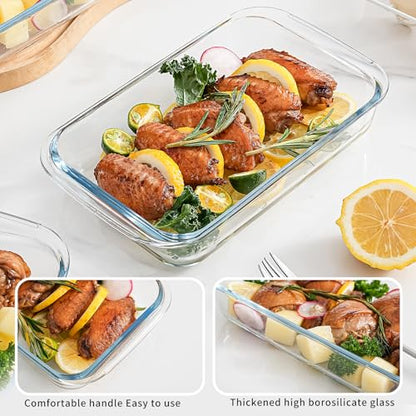 High Borosilicate Glass Baking Tray 3-Piece Set, 2.3 Quarts+1.6 Quarts+1.0 Quarts Rectangular Glass Baking Dish Container for Microwave and Oven, Suitable for Cooking, Baking Bread, Cakes and Meals