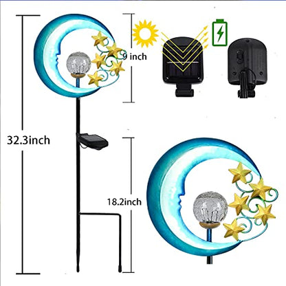 EPROSMIN Stars Moon Solar Lights Outdoor - Solar Powered Garden Lights Decorative Crackle Glass Globe Led Waterproof Landscape Lighting for Pathway,Yard,Lawn,Patio