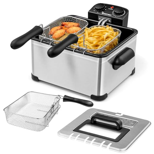 COSTWAY Deep Fryer with Basket, 5.3-Qt/5L Electric Oil Fryer, 1700W, Silver