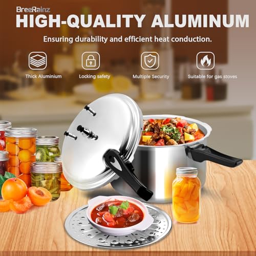 BreeRainz 12 Quart Aluminum Pressure Cooker with Steaming Rack